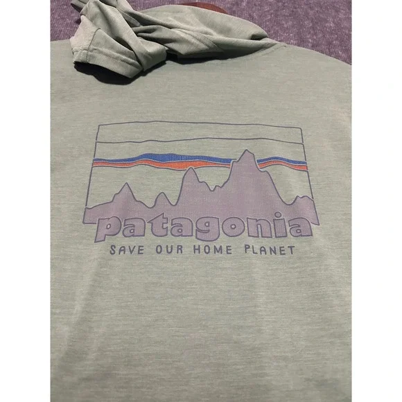 Patagonia hoodie pullover outdoors fishing green logo womens Large lightweight - Picture 5 of 7